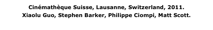 Cinémathèque Suisse, Lausanne, Switzerland, 2011.
Xiaolu Guo, Stephen Barker, Philippe Ciompi, Matt Scott.
More about The Syndicate...