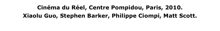 Cinéma du Réel, Centre Pompidou, Paris, 2010. 
Xiaolu Guo, Stephen Barker, Philippe Ciompi, Matt Scott.
More about The Syndicate...